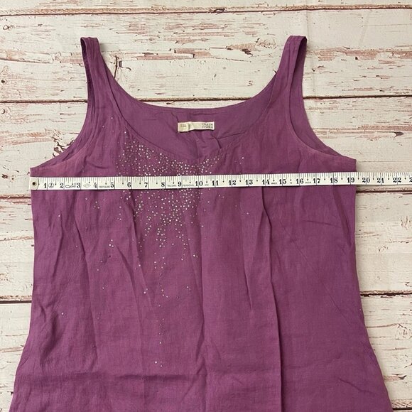 Eileen Fisher Tank Dress Womens 10 Sequins 100% Irish Linen Purple Scoop Neck - Picture 9 of 11